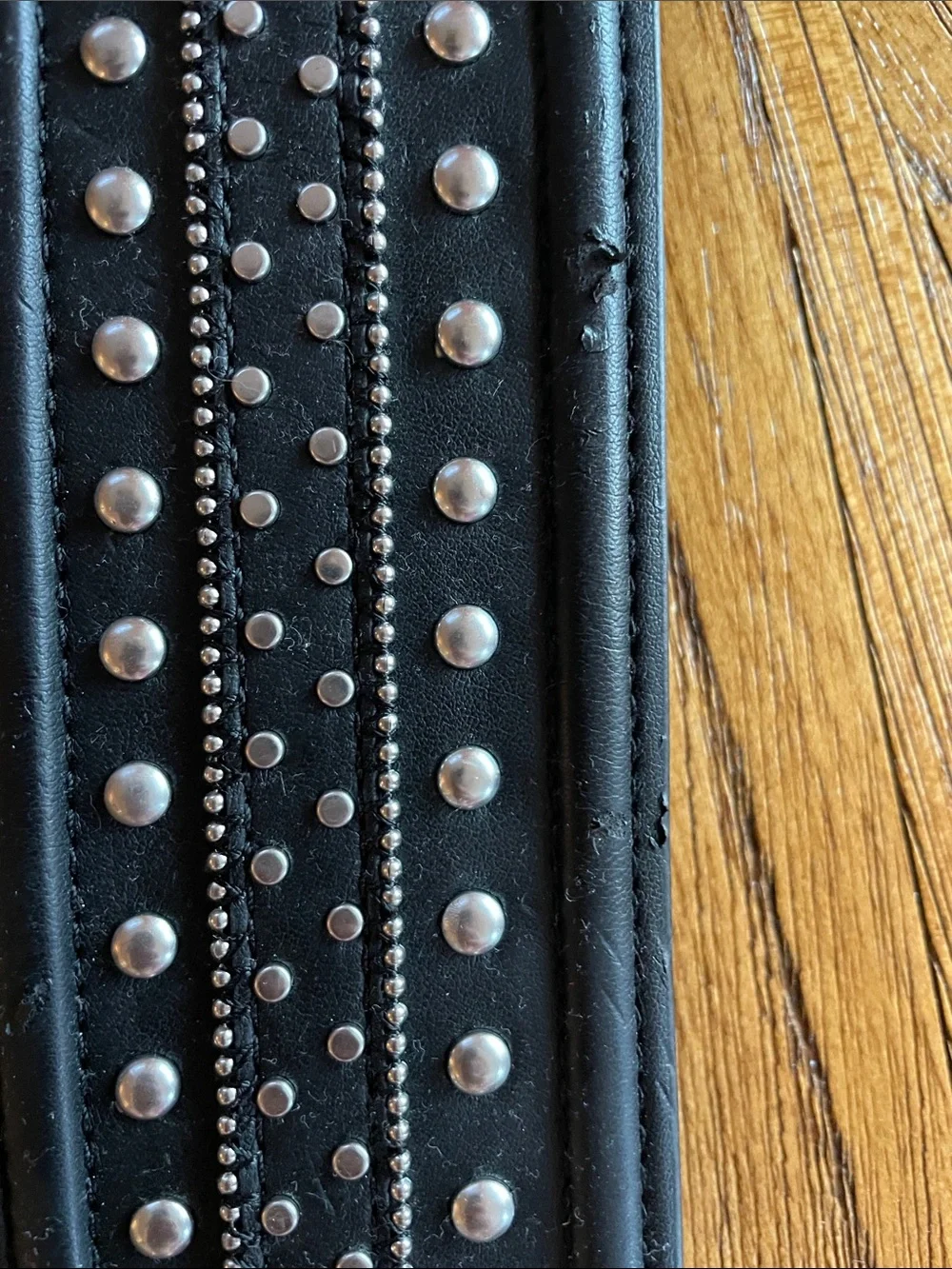 White House Black Market Black Leather Studded Belt with Silver Accents